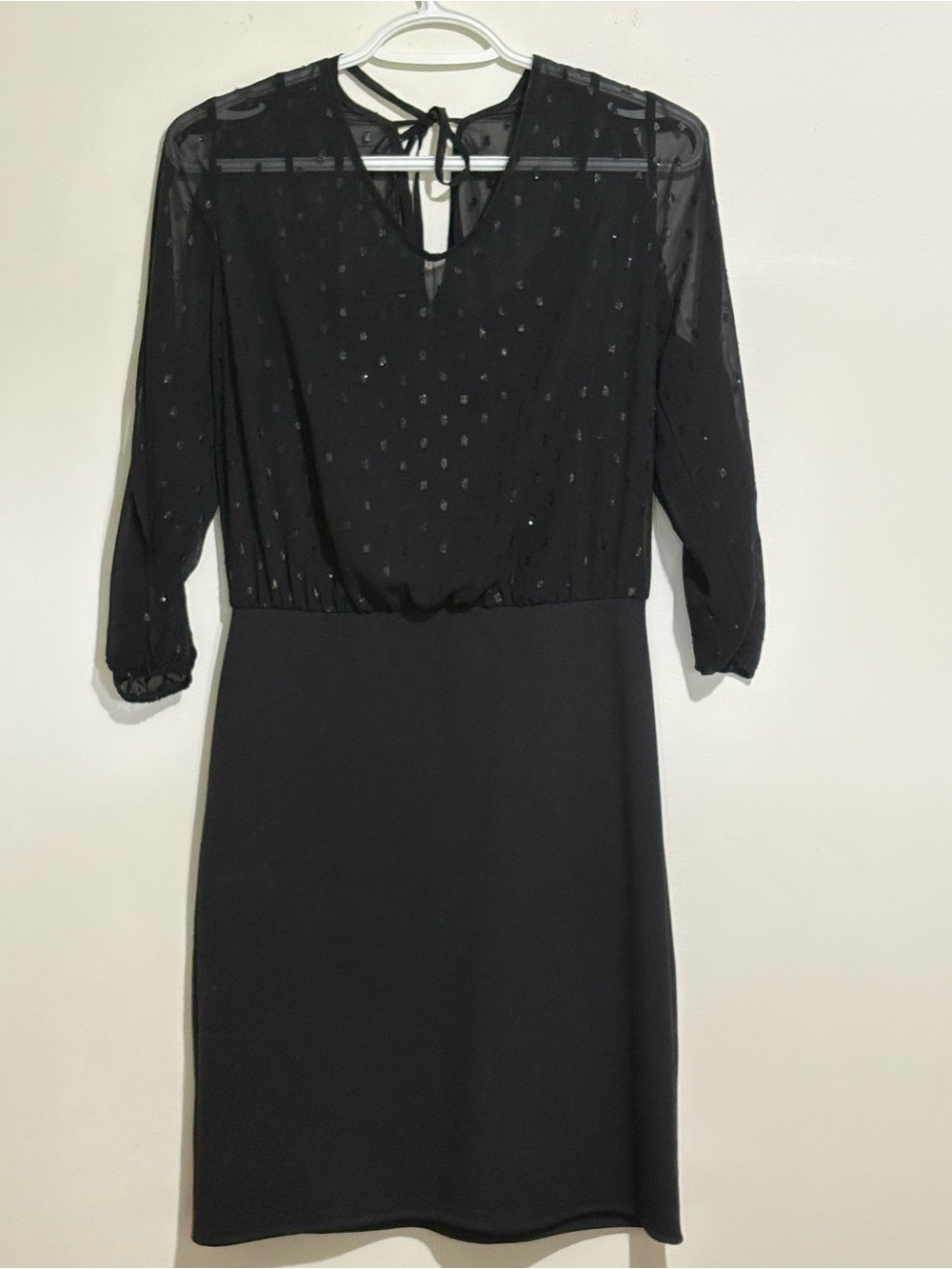 Maurices Black Sheer Dot Tie-Back Long Sleeve Dress